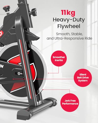 Image of Sparnod Fitness SSB-11N Spinning Bike for Home Use, Heavy-Duty Chrome Flywheel 11kg, Silent Belt Drive, 4-Way Adjustable Seat, LCD Monitor, Adjustable Resistance with Emergency Brake, 125kg Capacity