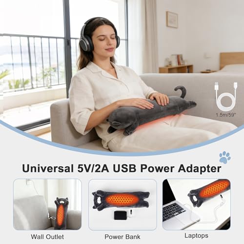 Image of Noodle Cat Heating Pad Plush,USB Electric Heated Long Cat Gift for Women