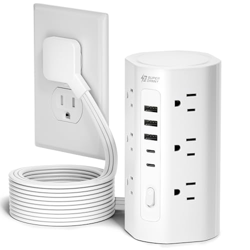 10Ft Tower Power Strip, Long Extension Cord, Flat Plug, 1700J, 12 AC 5 USB - image 9