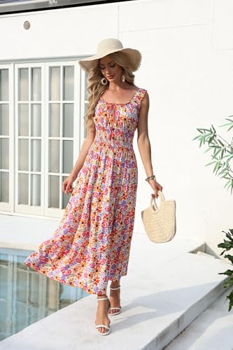 Image of OSTOO Women's 2026 Summer Boho Floral Print Tiered Casual Flowy Long Maxi Dress