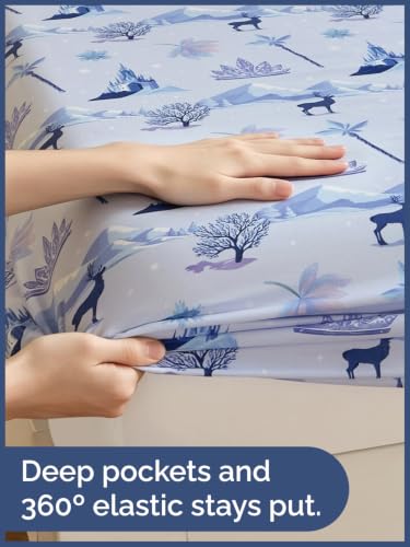 Image of Kids Twin Size Winter Bed Sheets - 3 Piece Kids Winter Sheet Set - Snowy Holiday Bedding - Ultra-Soft, Cute & Cozy - Breathable & Machine Washable - Frosty Bed Set for Boys, Girls, Teens & Toddlers