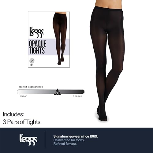 Image of L'eggs Women's Casual Opaque Tights, Same to Waist, Sheer Toe, Black