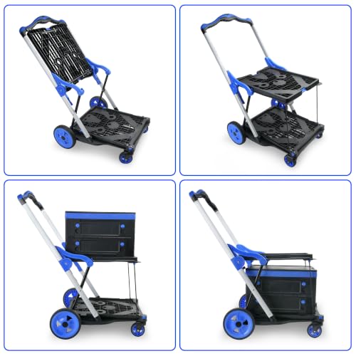Collapsible Shopping Cart with Wheels – Heavy Duty Folding Utility Trolley 200 lbs Capacity, Removable 360° Swivel Wheels with Brake, Easy Fold & Store for Grocery Warehouse Office Picnic - Image 6