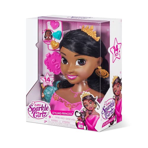 ZURU - Sparkle Girlz – Frisierkopf und Zubehör – Braun – EIN Prinzessinnen-Frisierkopf im Glamour-Look – ab 3 Jahren – 100499