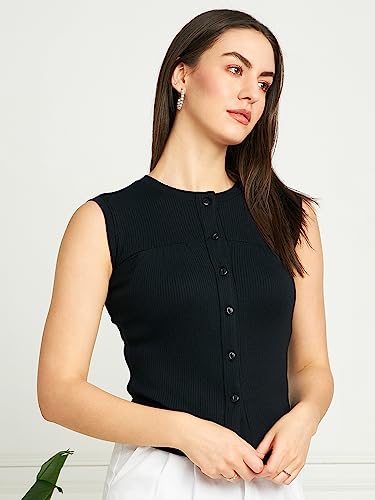 Image of Modeve Women Ribbed Sleeveless Fitted Top for Summer