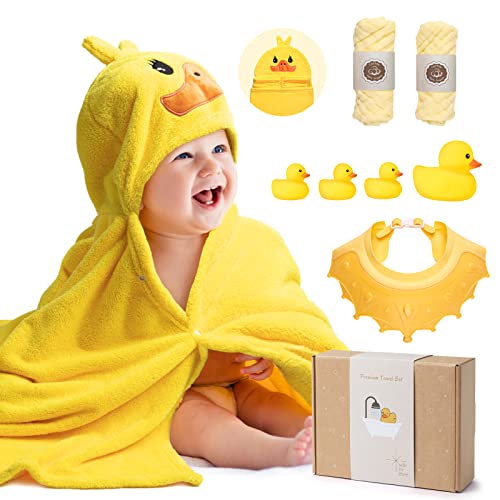 Image of 8-Piece Baby Shower Gifts, ode to thee Hooded Baby Bath Towel Set, Ultra Soft Baby Towels for Newborn, Toddler, Boys, Girls