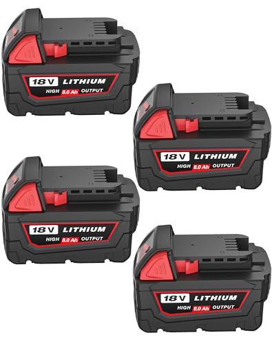 Image of HOCHSTERN 4Pack 8.0Ah M-18 Battery Replacement for Milwaukee 18V Battery 48-11-1862 48-11-1852 48-11-1880 Compatible with Milwaukee 18 Volt Batteries Cordless Power Tools（Red）