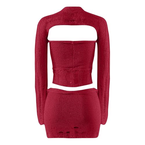 Womens Mermaid Top Sparkle Sequin Mini Skirt Set Sexy 2 Piece Party Outfits Y2k Crochet Knitted Mesh Crop Tops3