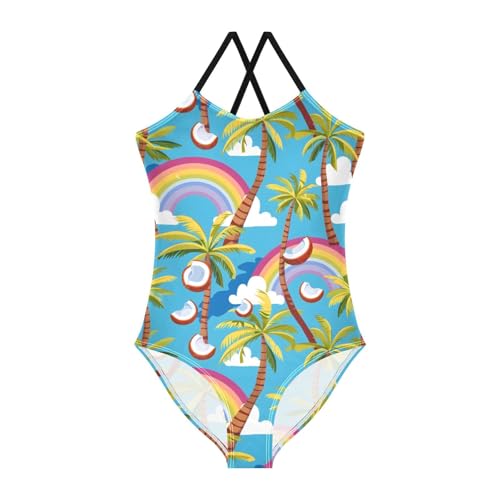 Coconut Tree Rainbow Girls One Piece Swimsuits Summer Quick Dry Beach Bathing Suit