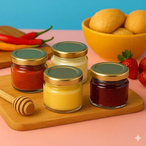 Image of SG Glass Jar Set, 130ML, Transparent, Pack of 4, for Honey, Jam, Spices, Sauces and Desserts