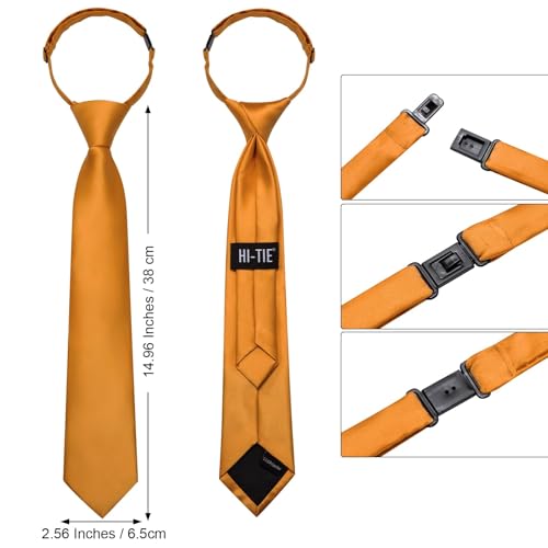 Image of Hi-Tie Pretied Boys Ties Solid Color Kids Adjustable Necktie Lapel Pin Clip Set Age 8-12 Wedding School Graduation