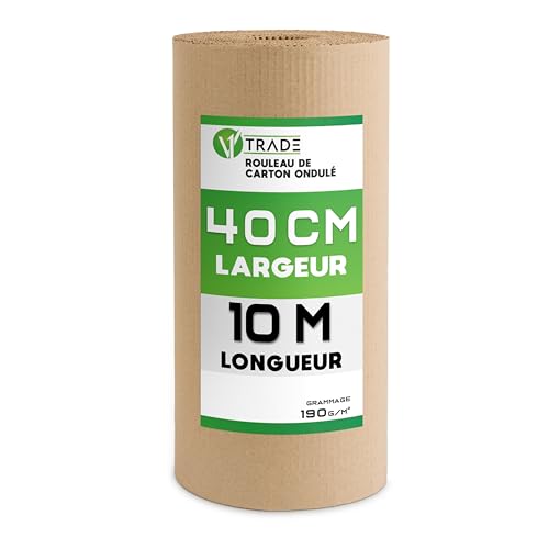 V1 TRADE Rouleau de carton ondulé 40 cm x 10 m - Carton ondulé 190 g/m² - Matériau d'emballage pour une expédition et un stockage sûrs - Respectueux de l'environnement et recyclable