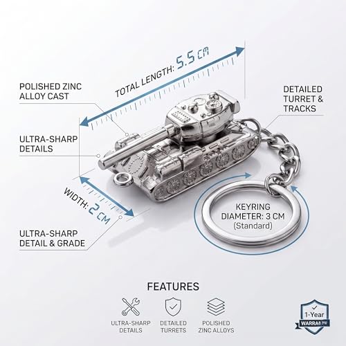 Image of Metal Keychain Tank for Men & Boys Keyring | Military Army Tank Keyring with Rotating Turret - Silver, Bronze & Antique Gold