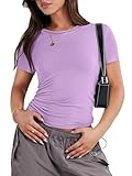 ANRABESS Women’s Short Sleeve Summer T Shirts Crew Neck Slim Fit Basic Tees 2026 Crop Tops Y2k Clothes Outfits Purple Medium
