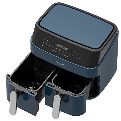 TurboTronic Doppel Heißluftfritteuse XXL, digitale Heißluft-Fritteuse, 9L (2x 4,5L Doppelkammer), 12 Programme, Airfryer, Fritteuse ohne Fett (blau) – Bild 4
