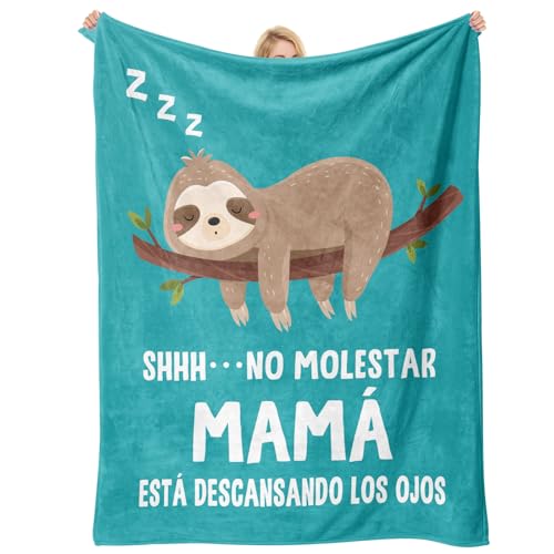 Einanmut Regalo Madre, Regalo de Reyes Magos para Mamá, Regalos Cumpleaños para Mamá, Regalos Original para el Día de la Madre, Manta de Franela - Patrón de Perezoso Durmiendo - 60 * 50in Verde