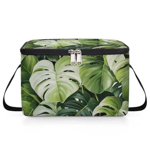 GzLeyigou Tropic Palm Leaves Lunch Bags for Women Men 9 Cans, Hot & Cold Food Delivery Bag Insulated Grocery Bag Insulated Lunch Box Tropical Leaves Cooler Bag for Office Work Picnic Beach