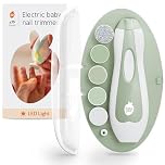Cherish Baby Care Lima Uñas Eléctrica con Luz LED para Bebés - Lima Uñas Bebé con Parada Automática de Seguridad, Bidireccional con 2 Velocidades y 6 Limas, Cortaúñas Bebé (+ Estuche de Viaje)