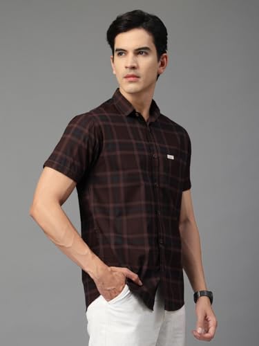 Image of Majestic Man Men's Slim Fit Premium Pure Cotton Plaid Check Half Sleeve Casual Shirt