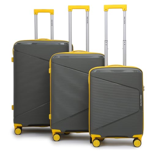 Image of Red Tape 8 Wheels Trolley Bag Set of 3 (Large + Medium + Cabin) | Olive & Yellow Hard Case Polypropylene Luggage | 360 Wheeling Suitcase for Men & Women | Durable Travel Trolley Bags for Business