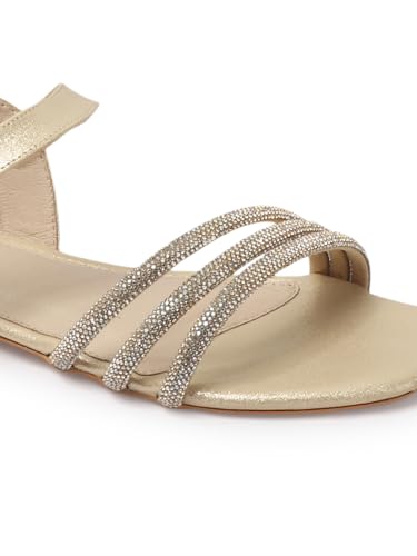 Image of ELLE Women's Comfortable Embellished Glitter Strap Ankle Sandals
