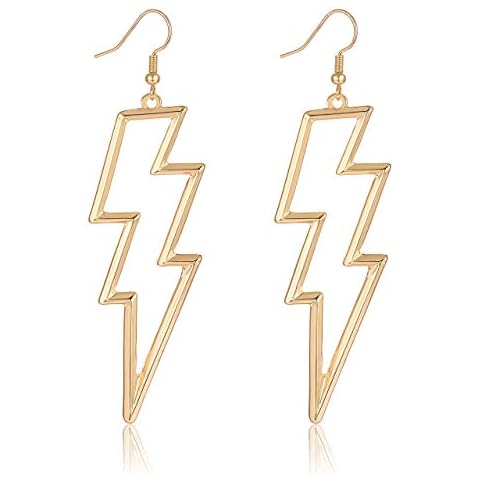 Lightning Bolt Drop Dangle Earrings For Woman Statement Flash Thunder Hook Earrings Punk Fashion Jewelry (Gold) Cover