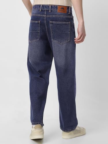Image of Neostreak Men's Loose Baggy Fit Heavy Washed Jeans Non-Stretchable