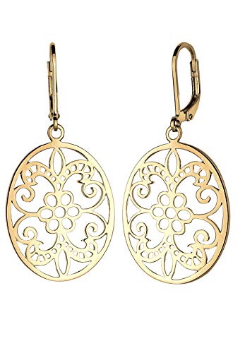 Elli Ohrringe Damen Hänger Ornament Floral 925 Sterling Silber Vergoldet – Ansicht 1