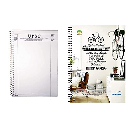 Image of Amblitz UPSC Mains Answer Sheet, Blank for Practice (A4-200 Page, Pack of 2) & Amblitz Unruled Spiral Notebook (A4, 400 Pages) 70GSM