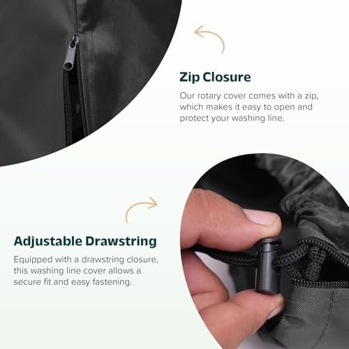 Pack of 2 Rotary Washing Line - Heavy Duty Waterproof Fabric Clothes Line with Zip - Protective Weather Resistant Parasol Cover for Garden Dryer and Airer (Black) - Image 3