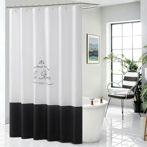 Black Fabric White Printed Shower Curtain,Polyester Fabric Shower Curtain for