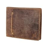 STARHIDE Mens RFID Blocking Small Bifold Distressed Hunter Leather Wallet 1050 Brown
