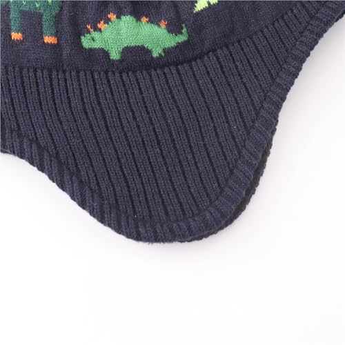 Cap 1pc Knitted Baby Hat Winter Warm Boys Dinosaur Beanie Fleece Lining Toddler Children Hat with Pompom3