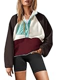 Yanekop Womens Fuzzy Fleece Pullover Sherpa Sweatshirt Long Sleeve Button Down Sweater Jacket with Pockets(Brown Light Blue,M)