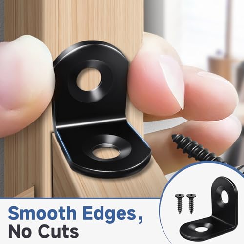 Image of 40PCS L Bracket Corner Brace Set, Stainless Steel Corner Bracket | Black Small Right Angle Bracket, Metal Corner Brackets for Wood Shelves, Furniture Cabinet Drawer, 80 Screws, 0.79 x 0.79 in