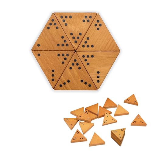 Triominos - Strategy and Puzzle Board Game, Wooden Triangular Tiles, Set 56 Pieces with Dots, Tabletop Family Game