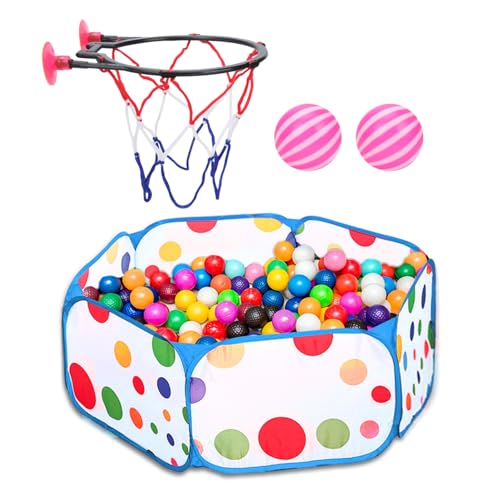 1 Vasca Con Palline Pop-Up, 1 Canestro Da Basket Con 2 Ventose E 2 Palline, Vasca Con Palline Pieghevole, Vasca Con Palline Da Gioco Per Bambini, Vasca Con Palline Da Gioco All'Aperto
