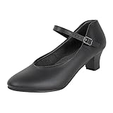 Dynadans Women's Character Shoe Ankle Strap 1.5'' Latin Dance Shoes Black 6.5