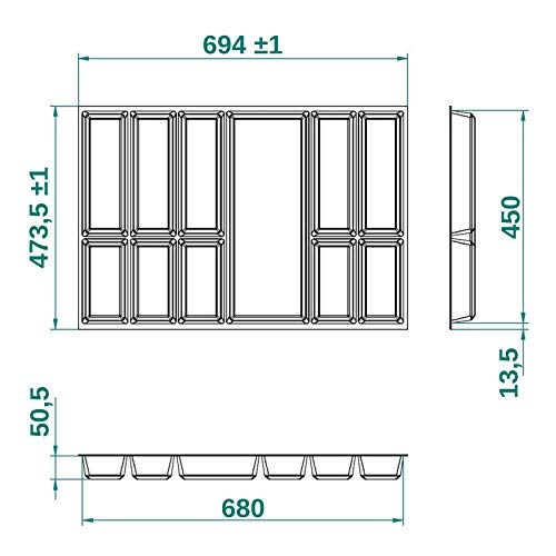 Vassoio Portaposate Grigio Argentato Cassetto di 80 cm ad Esempio Nobilia a Partire da 2013 (473,5 x 694 mm) Vassoio per Posate ORGA-BOX III
