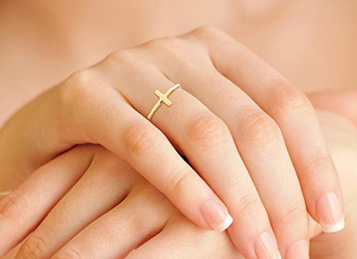 Miabella 925 Sterling Silver Or 18K Gold Over Silver Sideways Cross Ring For Women Teen Girls Made In Italy (Yellow-Gold-Plated-Silver, 8) #TOP3