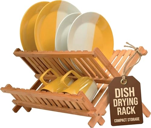 Dish Drying Rack - Collapsible Bamboo 2 Tier Foldable...