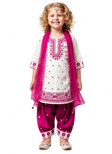 Image of A.T.U.N. (ALL THINGS UBER NICE) Girls Heavy Thread Embroidered Salwar Suit Set with Dupatta | Designer 3 Piece Traditional Ethnic Outfit for Festive & Celebration Wear
