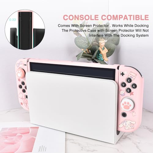 DLseego Protective Case for Nintendo Switch OLED Model, Dockable TPU Cover with 4 Thumb Grips, Shock-Absorption and Anti-Scratch Design Accessories for Switch OLED 2021 - Pink Cinnamoroll - Image 3