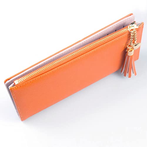 Image of Valentoria Womens Wallet Cute Elegant Long Slim Card Holder Case Minimalist Coin Purse Thin Tassels Zip Clutch Wallets for Girls Ladies | Cute