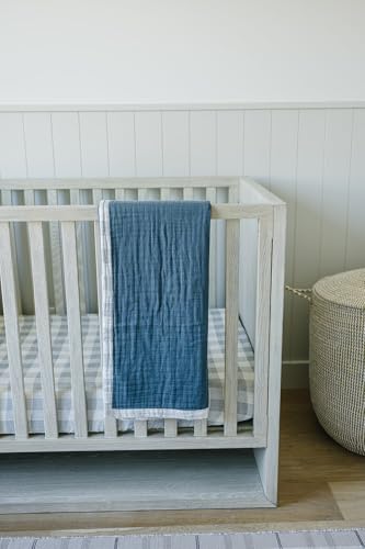 Image of Mebie Baby Quilt, Coastal Plaid and Navy, 100% Cotton Muslin Baby Blanket for Girls and Boys, Newborns to Toddler, Soft Swaddle Blanket, 47 inchx47 inch