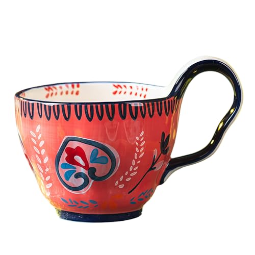 Jaamyears Bicchieri da brodo con motivo floreale, ciotole da 400 ml con manici, tazza per zuppa per microonde, per colazione, latte, dessert, farina d'avena