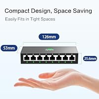 InHand Networks 8 Port Gigabit Switch, Unmanaged Netzwerk Switch, 8 x 10/100/1000 MBit/s RJ45 Ports, Metallgehäuse, Lüfterlos (Fanless), Plug & Play, mit EU Power Plug für Home Office & Gewerbe – Ansicht 5