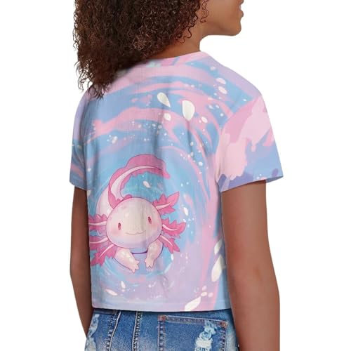 Image of Girls Crop Tees Crew Neck Casual Short Sleeve T Shirts Kids Loose Soft Comfortable Tees Blouses Shirt for Little Girl
