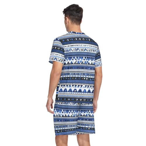 Blue Aztec Men’s Pajama Sets 2 Piece Short Sleeve Sleepwear with Printed Design2