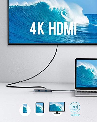 Anker Hub USB C, PowerExpand+ adapter USB C 7 w 1, z 4K HDMI, 60 W, Ethernet, 2 porty USB 3.0 i czytnikami kart SD/microSD, do MacBook Pro 2019/2018/2017/2016, Chromebook, XPS